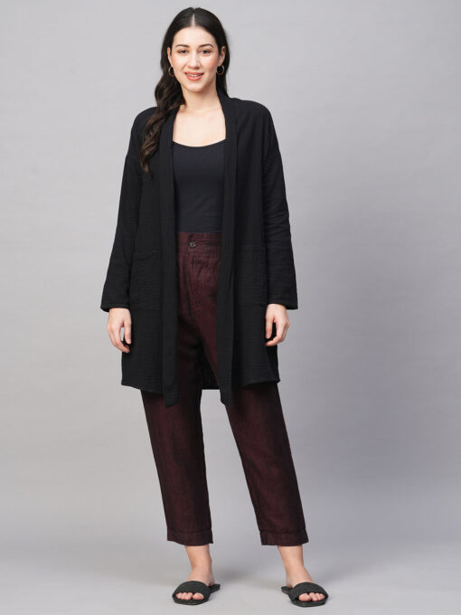 Women's Black Cotton Regular Fit Shrug - Image 2