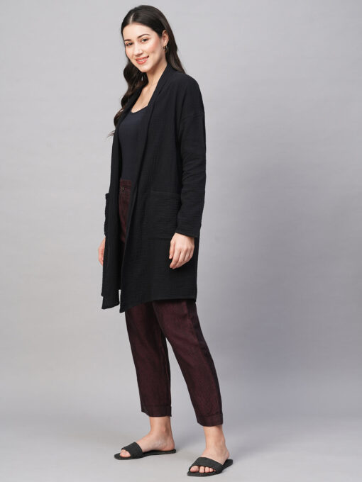 Women's Black Cotton Regular Fit Shrug - Image 3