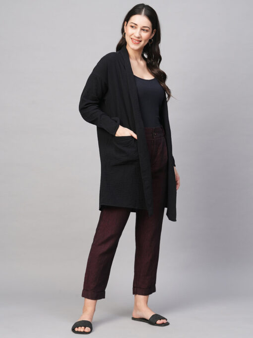 Women's Black Cotton Regular Fit Shrug - Image 4