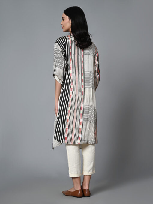 Women's Hand Block Printed Regular Fit Modal Offwhite Overlay - Image 6