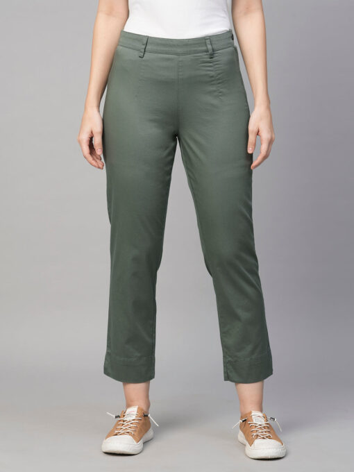 Women's Grey Cotton Elastane Regular Fit Pant - Image 2