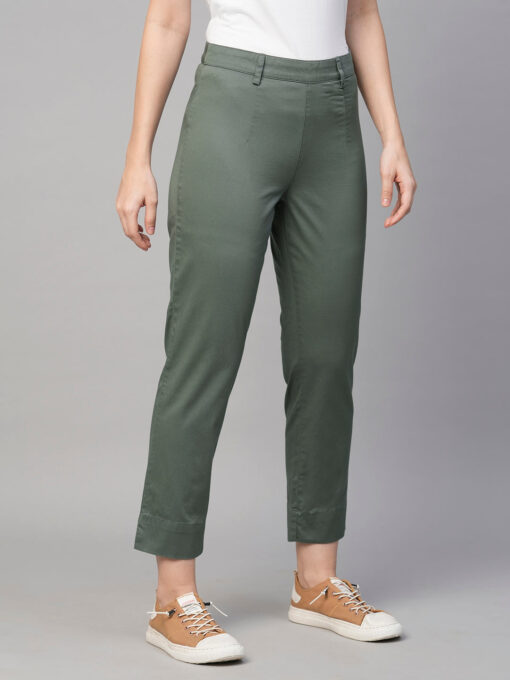 Women's Grey Cotton Elastane Regular Fit Pant - Image 4