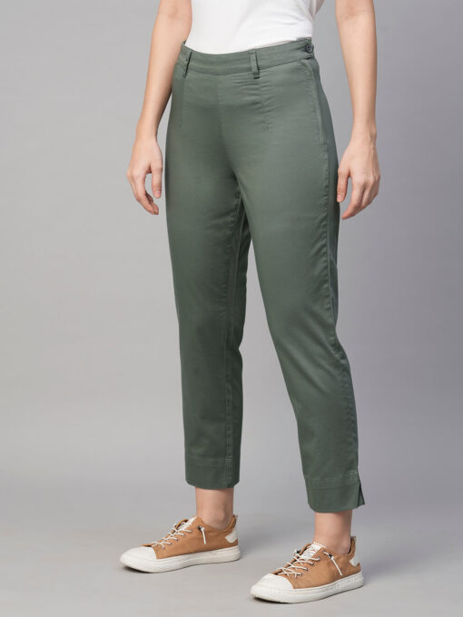 Women's Grey Cotton Elastane Regular Fit Pant - Image 3