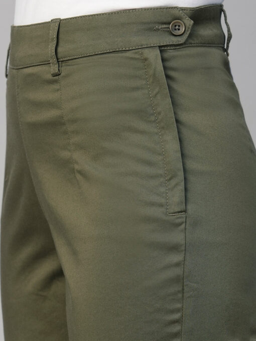 Women's Olive Cotton Elastane Regular Fit Pant - Image 6