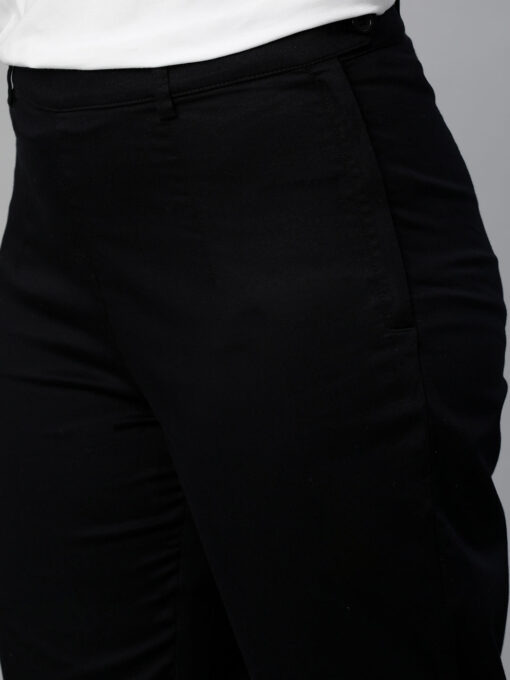 Women's Black Cotton Elastane Regular Fit Pant - Image 6