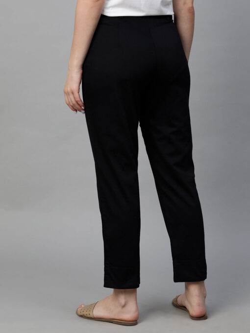 Women's Black Cotton Elastane Regular Fit Pant - Image 5