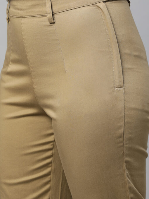 Women's Khaki Cotton Elastane Regular Fit Pant - Image 6