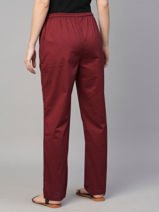 Women's Maroon/Red Cotton Elastane Regular Fit Pant - Image 5