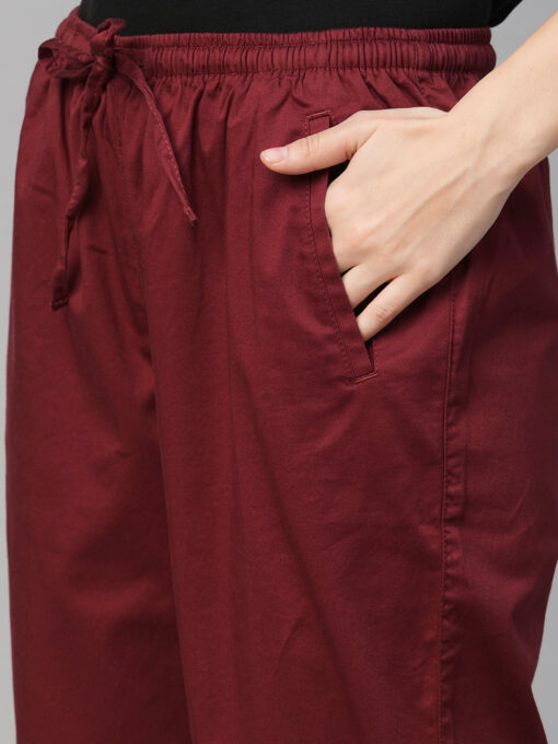 Women's Maroon/Red Cotton Elastane Regular Fit Pant - Image 6