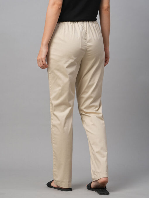 Women's Beige Cotton Lycra Regular Fit Pant - Image 5