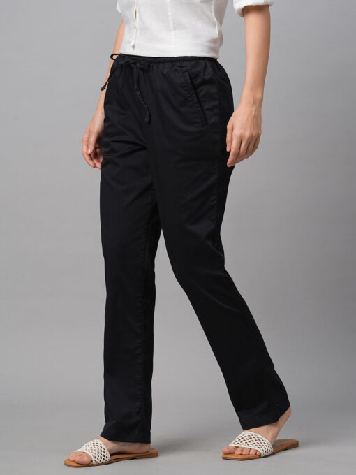 Women's Black Cotton Lycra Regular Fit Pant - Image 3