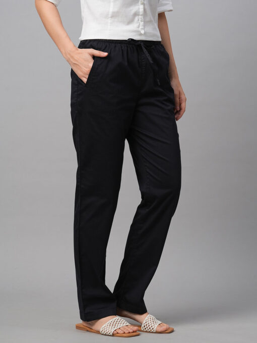 Women's Black Cotton Lycra Regular Fit Pant - Image 4