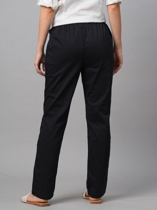 Women's Black Cotton Lycra Regular Fit Pant - Image 5