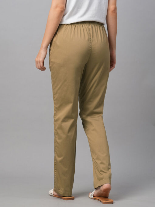 Women's Khaki Cotton Lycra Regular Fit Pant - Image 5