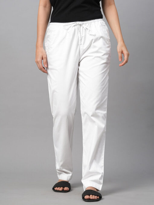 Women's White Cotton Lycra Regular Fit Pant - Image 2