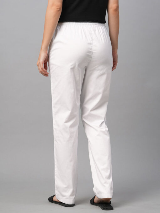 Women's White Cotton Lycra Regular Fit Pant - Image 5