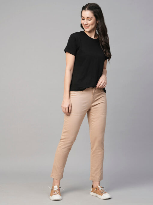 Women's Beige Cotton Lycra Regular Fit Pant - Image 5