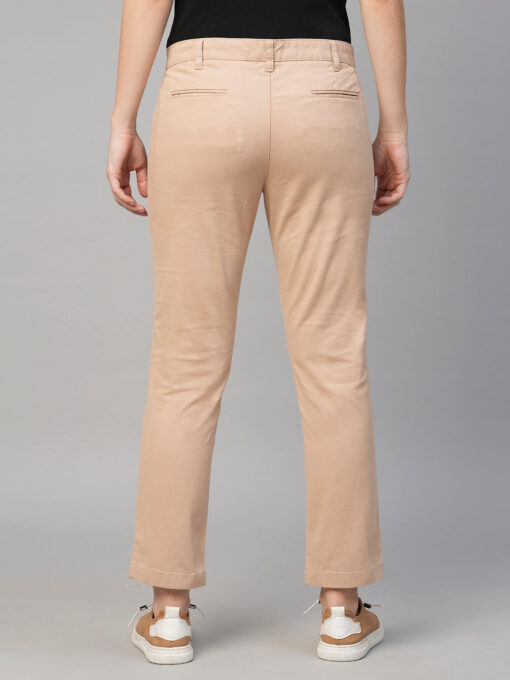 Women's Beige Cotton Lycra Regular Fit Pant - Image 4