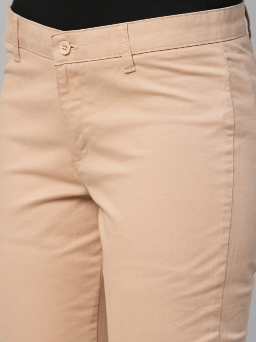 Women's Beige Cotton Lycra Regular Fit Pant - Image 6