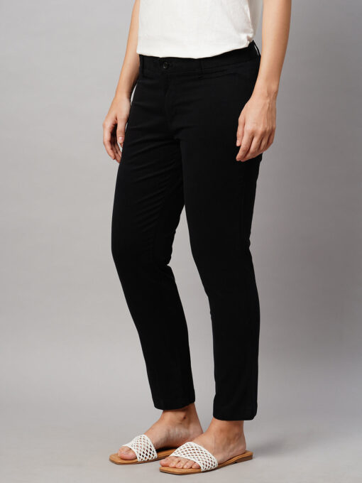 Women's Black Cotton Lycra Regular Fit Pant - Image 2