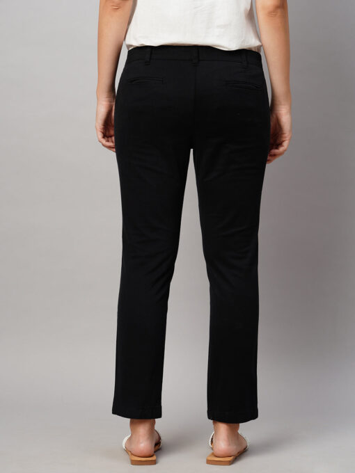 Women's Black Cotton Lycra Regular Fit Pant - Image 4