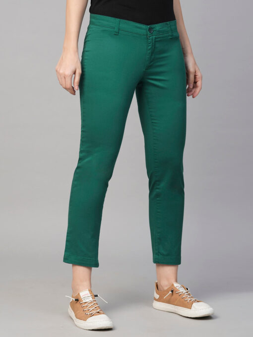 Women's Green Cotton Lycra Regular Fit Pant - Image 4