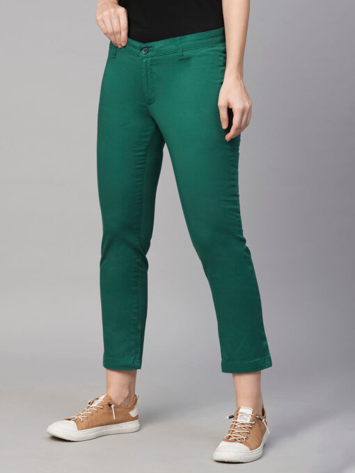 Women's Green Cotton Lycra Regular Fit Pant - Image 3