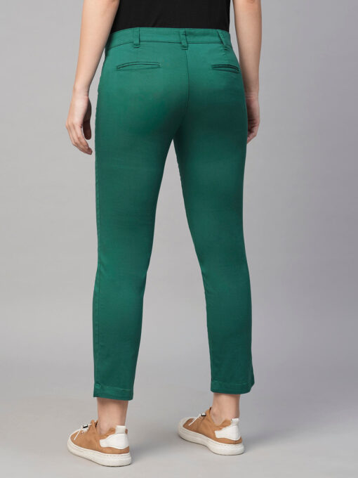 Women's Green Cotton Lycra Regular Fit Pant - Image 5