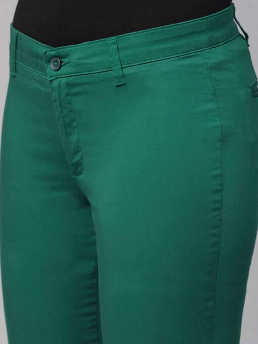 Women's Green Cotton Lycra Regular Fit Pant - Image 6