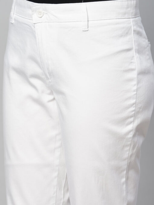 Women's White Cotton Elastane Regular Fit Pant - Image 6