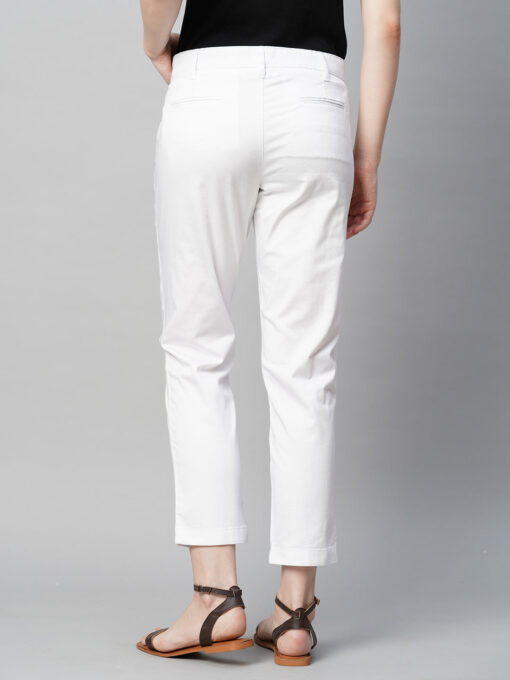 Women's White Cotton Elastane Regular Fit Pant - Image 5