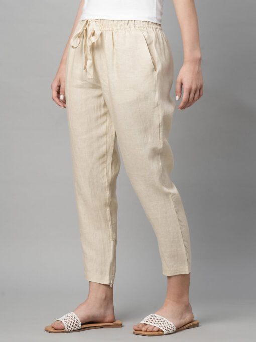 Women's Beige Linen Regular Fit Pant - Image 3