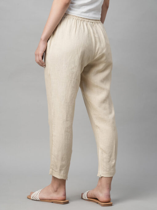 Women's Beige Linen Regular Fit Pant - Image 5