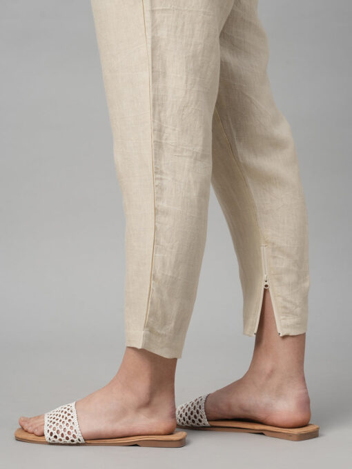 Women's Beige Linen Regular Fit Pant - Image 6