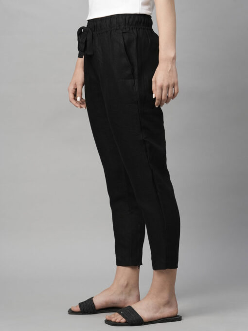 Women's Black Linen Regular Fit Pant - Image 3