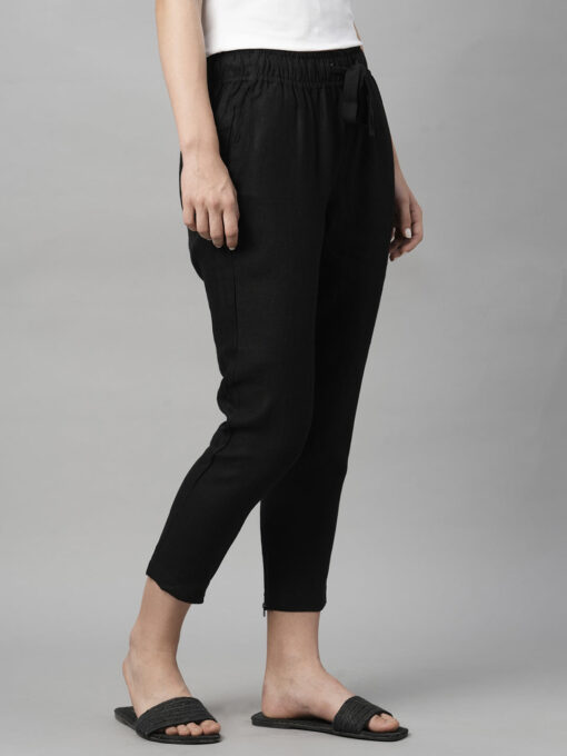 Women's Black Linen Regular Fit Pant - Image 4