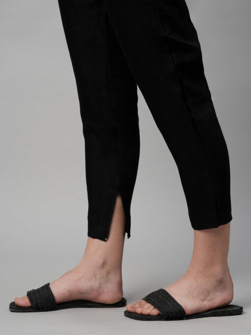 Women's Black Linen Regular Fit Pant - Image 6