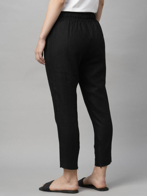 Women's Black Linen Regular Fit Pant - Image 5