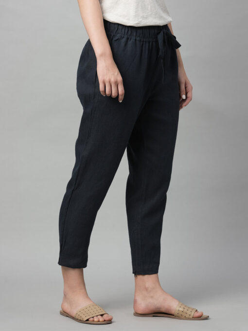 Women's Navy Linen Regular Fit Pant - Image 4