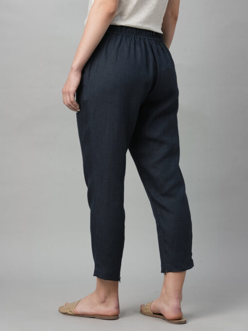 Women's Navy Linen Regular Fit Pant - Image 5