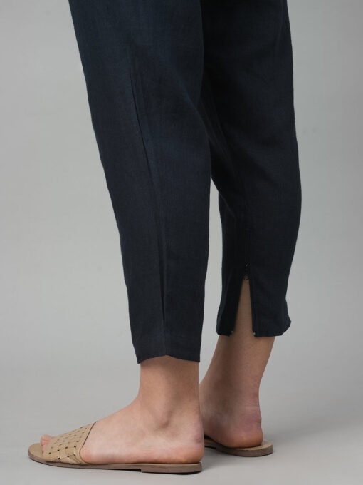 Women's Navy Linen Regular Fit Pant - Image 6