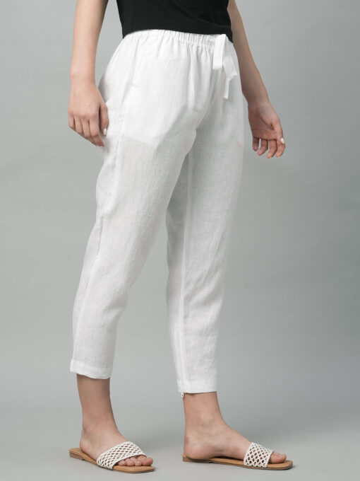 Women's White Linen Regular Fit Pant - Image 4