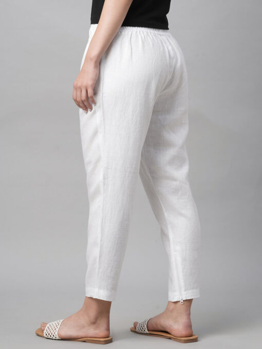 Women's White Linen Regular Fit Pant - Image 5