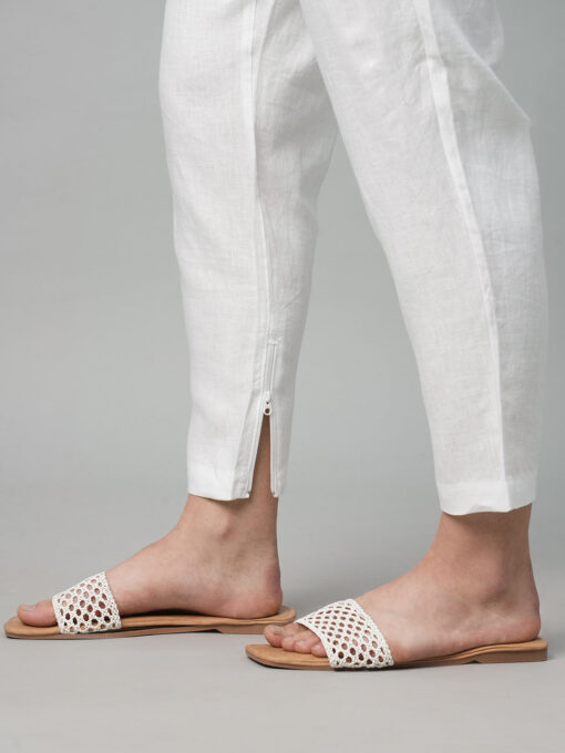 Women's White Linen Regular Fit Pant - Image 6