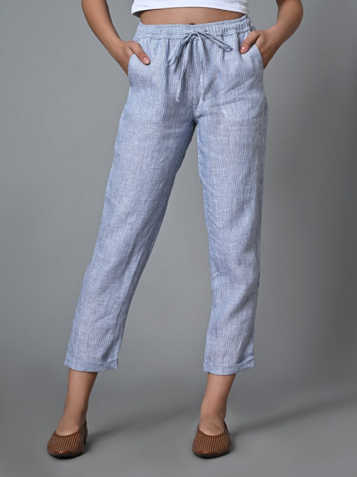 Women's White Linen Regular Fit Pant - Image 2