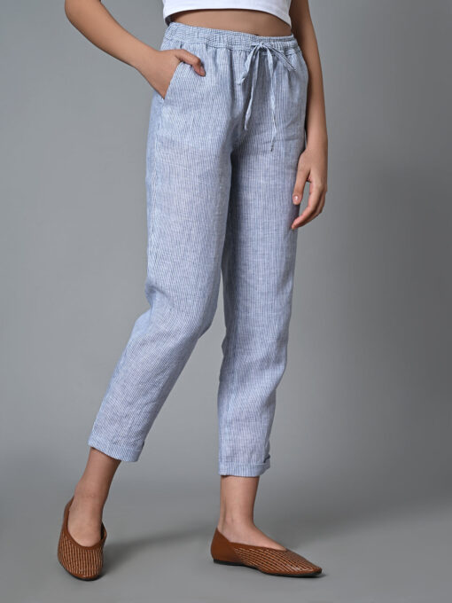 Women's White Linen Regular Fit Pant - Image 4