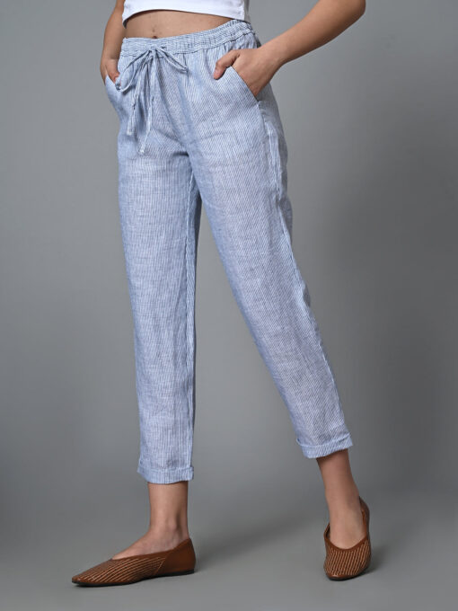 Women's White Linen Regular Fit Pant - Image 3