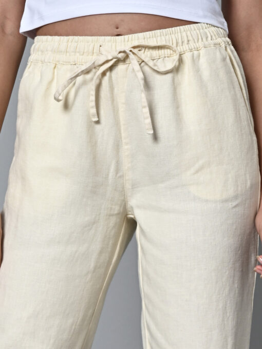 Women's Offwhite Linen Regular Fit Pant - Image 6