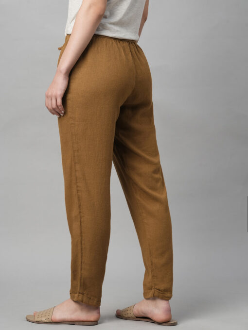 Women's Mustard Linen Viscose Regular Fit Pant - Image 5