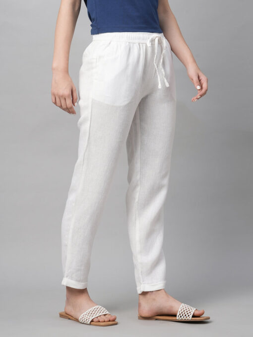 Women's White Linen Viscose Regular Fit Pant - Image 4